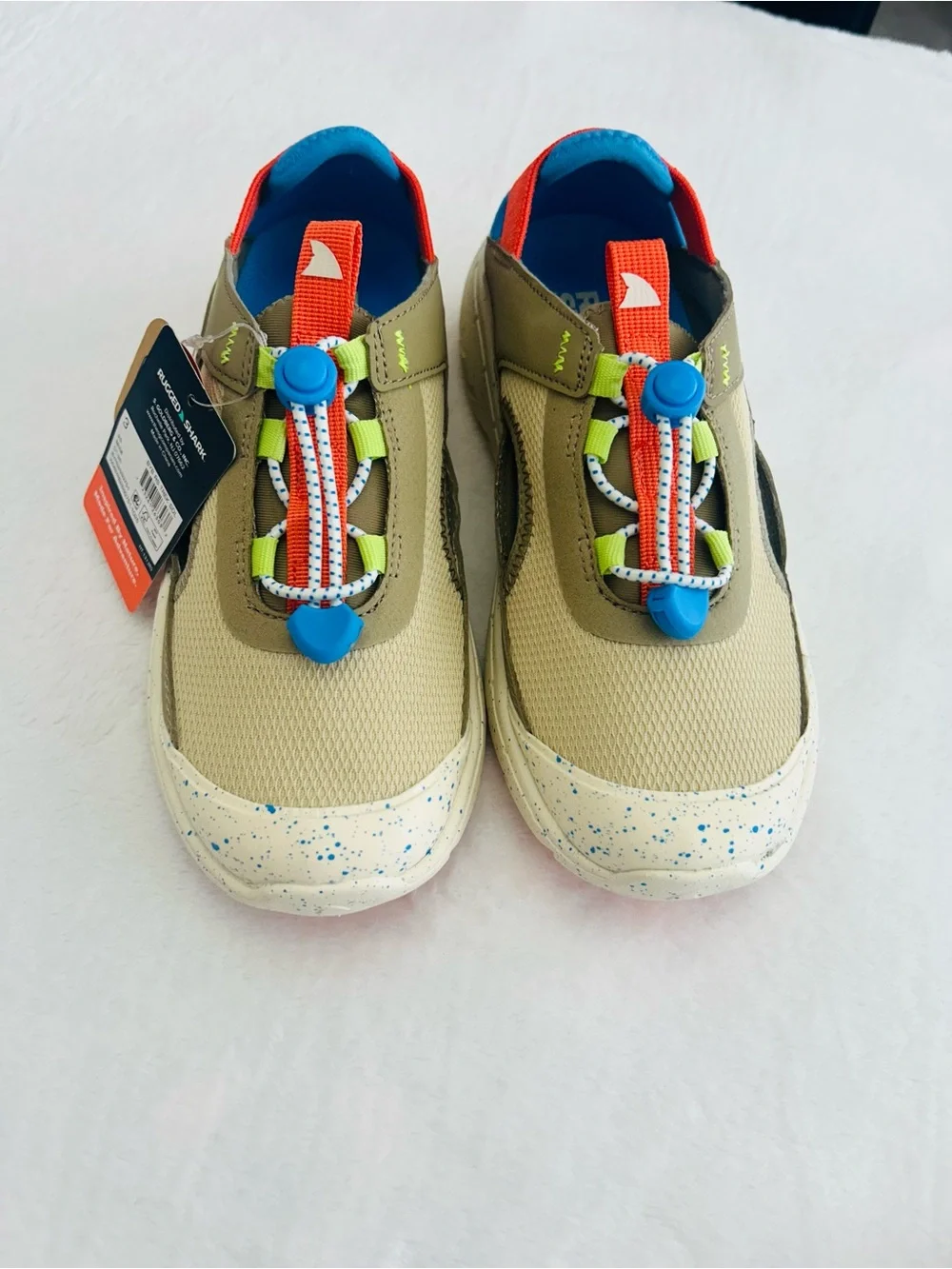 Kids Neutral-Tan Active Slip-On Sneakers with Blue Accents